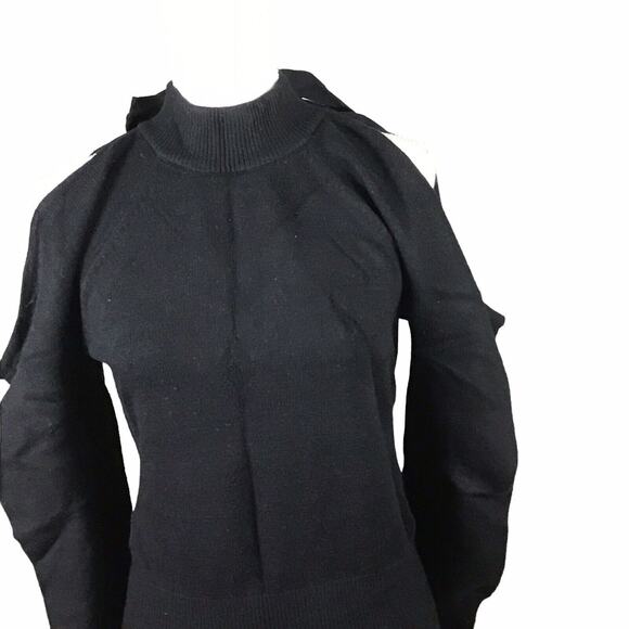 INC Women’s Small Black Cold Shoulder Sweater Long Sleeve Bow Back NWT - Picture 6 of 16
